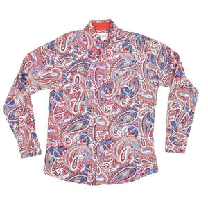 Ace of Diamond Men's Red Blue Paisley Button Down Shirt Size XS USA